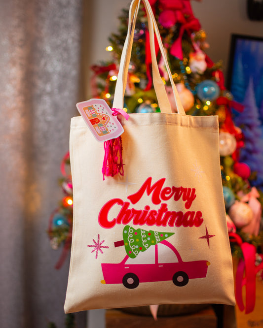 Tote Bag Navidad Carrito con Arbol